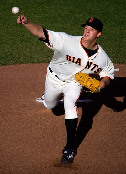 Matt Cain of the San Francisco Giants pitches during the game against the New York Mets at AT&T Park in San Francisco, California on Sunday, May 17, 2009. (Photo by Brad Mangin)