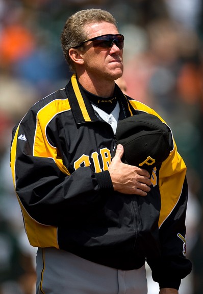 Manager Jim Tracy of the Pittsburgh Pirates observes the National Anthem before the game against the San Francisco Giants at AT&T Park in San Francisco, California on August 11, 2007. (Photo by Brad Mangin)