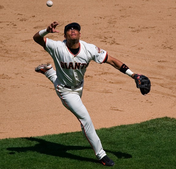 San Francisco Giants third baseman Pedro Feliz makes a play during a game against the Pittsburgh Pirates at AT&T Park in San Francisco, CA May 15, 2004. (Photo by Brad Mangin)