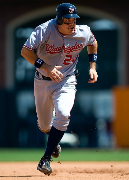 Nick Johnson #24 of the Washington Nationals runs the bases against the San Francisco Giants during the game at AT&T Park on May 13, 2009 in San Francisco, California. (Photo by Brad Mangin)