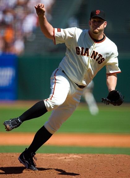 Brad Penny #31 of the San Francisco Giants pitches against the San Diego Padres during the game at AT&T Park on September 7, 2009 in San Francisco, California. (Photo by Brad Mangin)