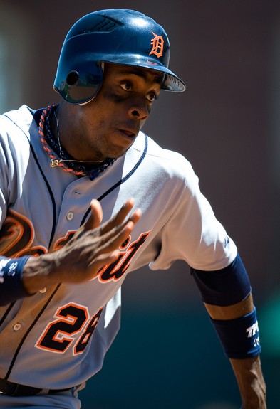 Curtis Granderson of the Detroit Tigers runs the bases during the game against the San Francisco Giants at AT&T Park in San Francisco, California on June 18, 2008. (Photo by Brad Mangin)