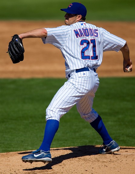 Jason Marquis of the  Chicago Cubs pitches against the San Francisco Giants during a spring training game at Ho Ho Kam Park in Mesa, AZ on March 1, 2007. (Photo by Brad Mangin)