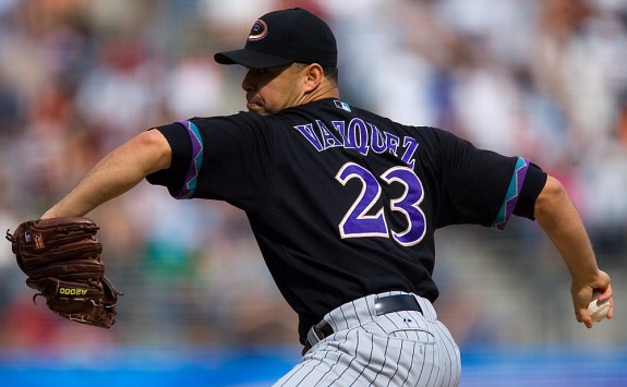 Javier Vazquez of the Arizona Diamondbacks pitches during a game against the San Francisco Giants at AT&T Park in San Francisco, California. October 1, 2005. (Photo by Brad Mangin)