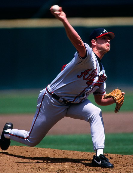 Kevin Millwood of the Atlanta Braves pitches during a game against the San Francisco Giants at Candlestick Park in San Francisco, California in 1997. (Photo by Brad Mangin)