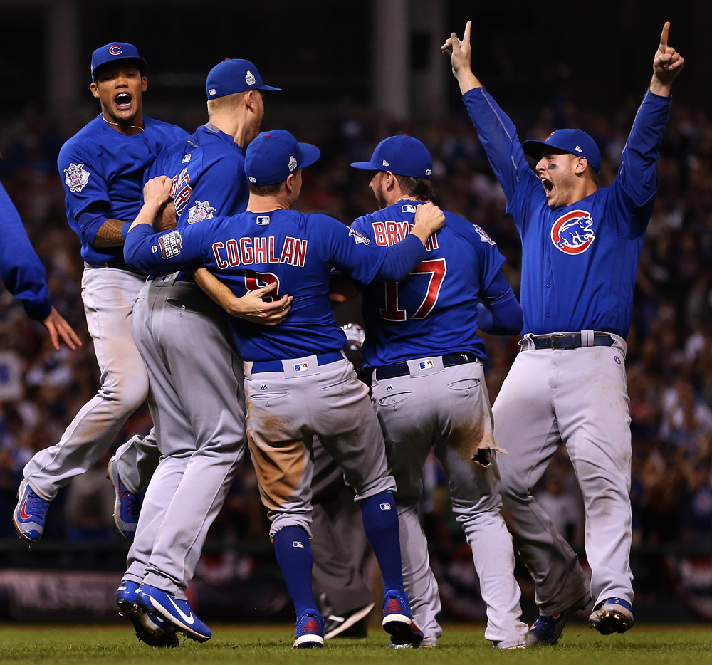 Cleveland, Ohio, USA. 2nd Nov, 2016. Chicago Cubs team group MLB : Chicago  Cubs players including Munenori Kawasaki #66 celebrate after winning the  Major League Baseball World Series Game 7 against the