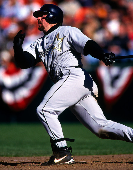 SAN FRANCISCO, CA - Jeff Bagwell of the Houston Astros in action during a game against the San Francisco Giants at Candlestick Park in San Francisco, California on April 7, 1998. Photo by Brad Mangin